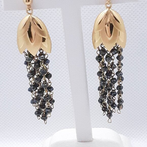 Designer Rebecca Hook yellow vermeil leaf chain post earrings - Picture 3 of 15